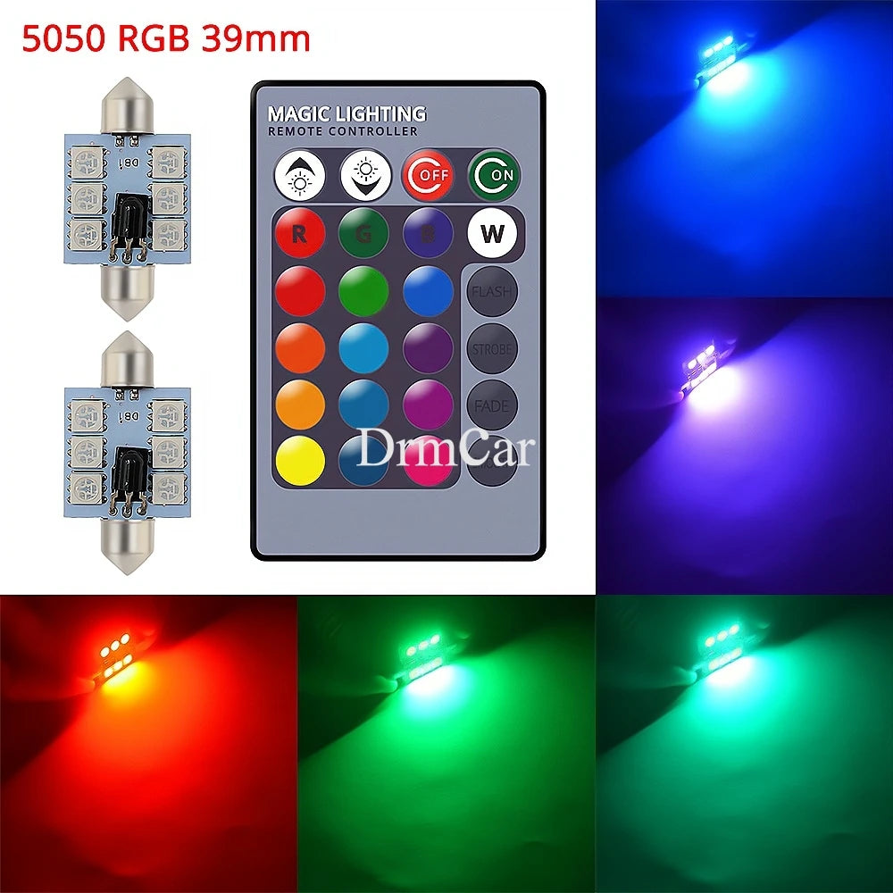 2pcs 5050 RGB 6SMD Car Led C5w C10w Interior Dome Reading Lamp Auto Remote Controller Colorful Atmosphere Light Roof Trunk Bulb - IFINDALL