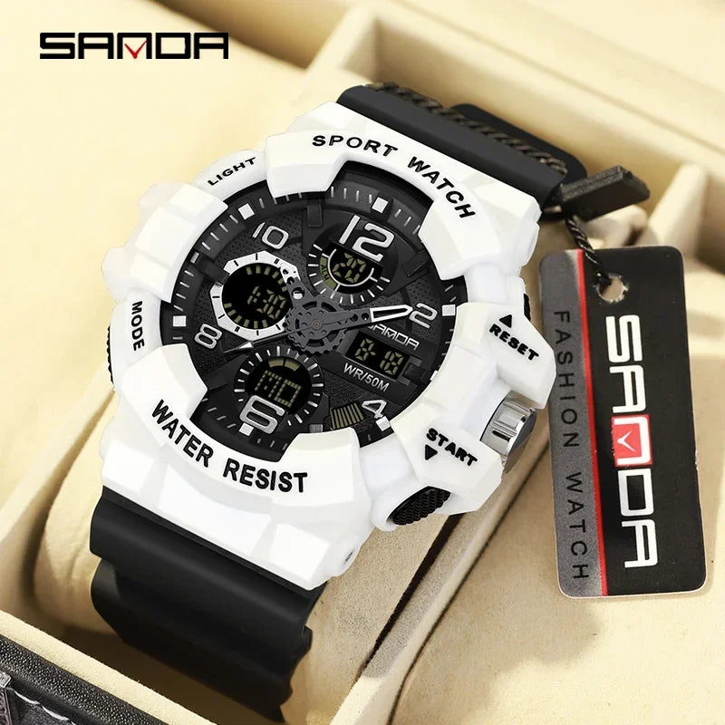 SANDA 3168 White Sport Watch  LED Digital 50M Waterproof Watch Men Multifunction Clock Relogio Masculino Men Military Watches - IFINDALL