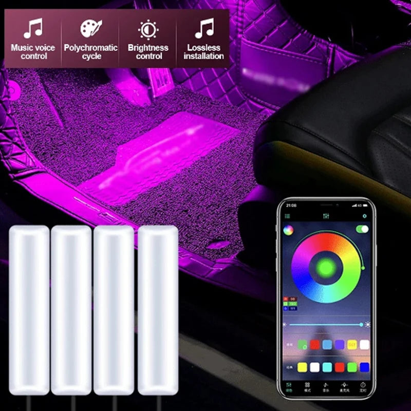 LED Car Interior Ambient Foot Strip Light Kit Accessories Backlight Remote App Music Control Auto RGB Decorative Lamp - IFINDALL