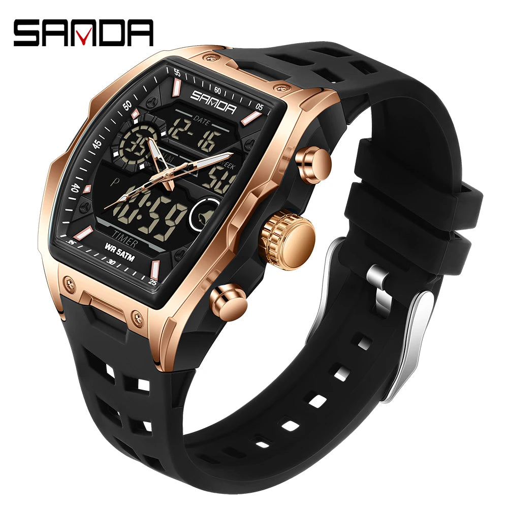 SANDA Men Electronic Watch Big Dial Sports LED Analog Digital Chronograph Military Dual Display Man Wristwatch relogio masculino - IFINDALL
