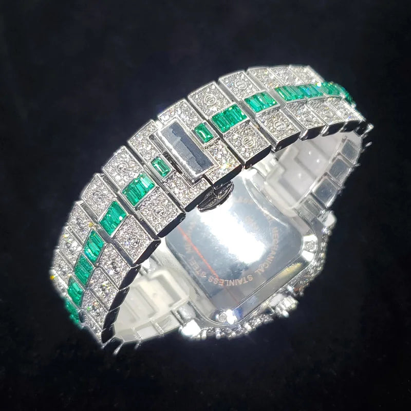 Luxury Full Diamond Watch for Men Fashion Green Iced Out Bling Square Watches Hip Hop Rap Jewelry Relogio Masculino Dropshipping - IFINDALL