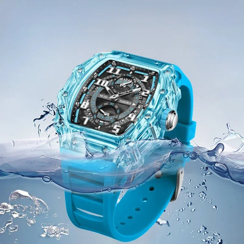 Unique Blue Fashion Brand Men's Watches Silicone Strap Waterproof Out Door Sport Military Watches for Men Multi Function Luxury - IFINDALL