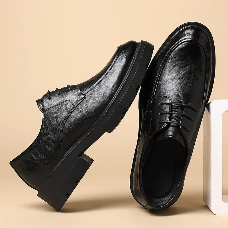 Men Dress Elevator Shoes Platform Breathable Lift Casual Business Luxury Genuine Leather Heightening Shoes 5/8/10CM Taller Male - IFINDALL