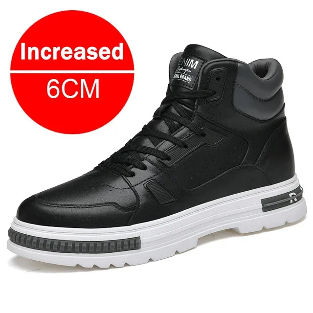New height increasing 6/8cm men's leather boots breathable casual shoes athletic jogging gym shoes fashion leather sports shoes - IFINDALL