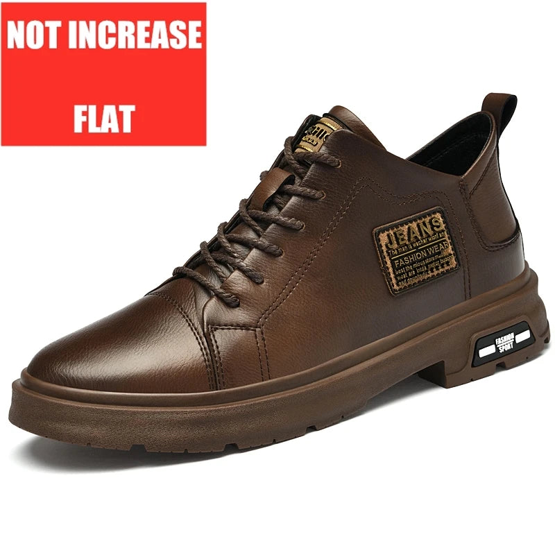 Man Genuine Leather Lift Shoes Comfort Lace Up Casual Elevator Shoes Commerce Breathable Height Increase Insole 8CM Men Sneakers - IFINDALL