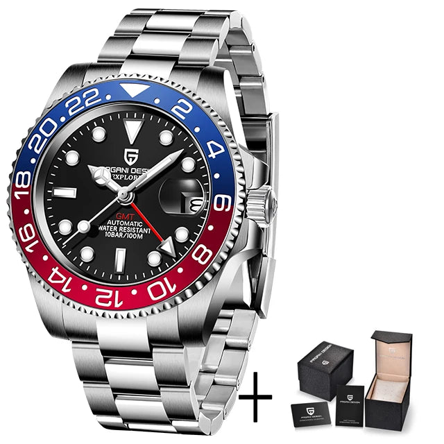 PAGANI DESIGN PD-1662 Luxury GMT Men Mechanical Wristwatch Sapphire Glass Stainless Steel 100M Waterproof Automatic Watches - IFINDALL