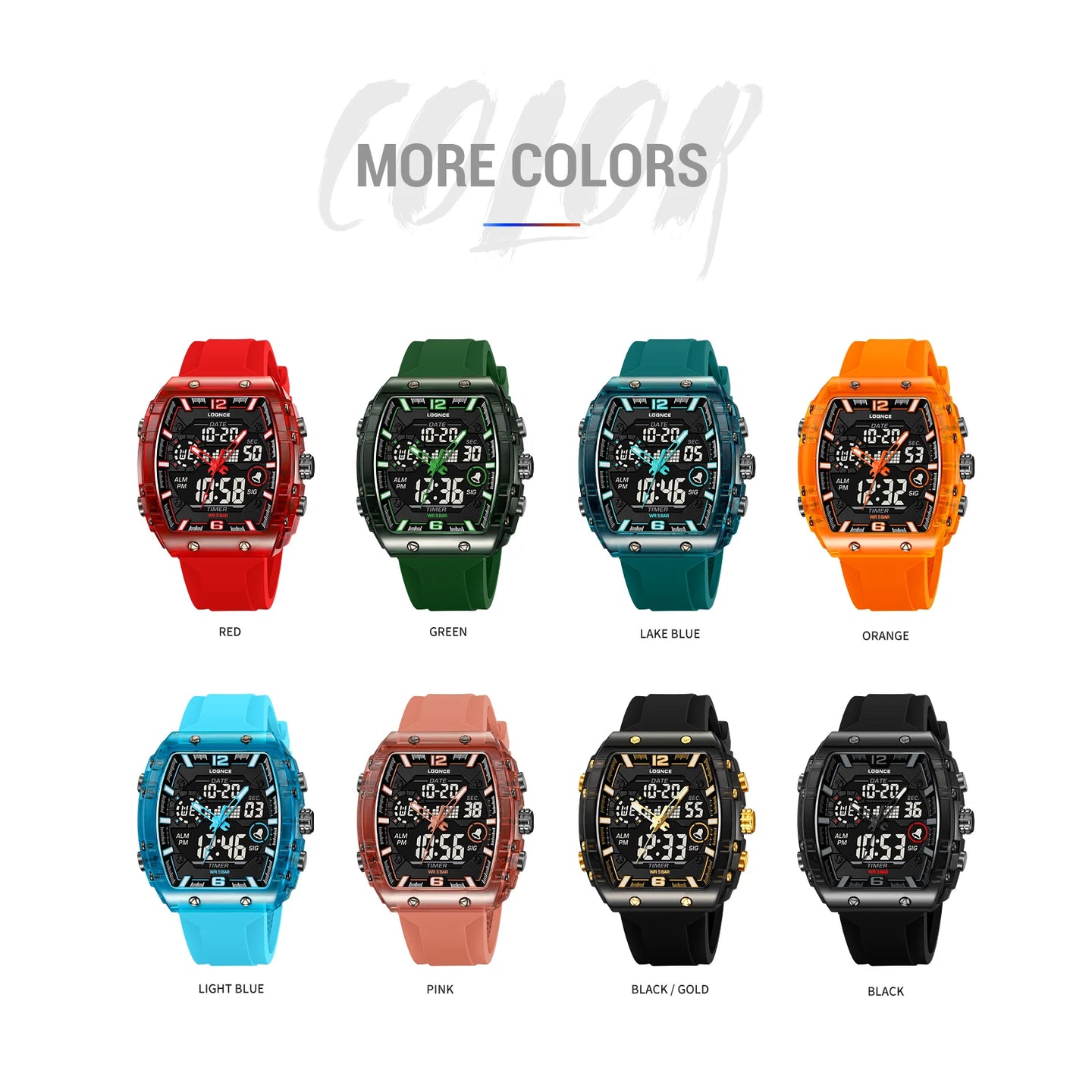 New LOQNCE  98003 Male montre homme Hour Sport Watches Digital Double Time Chronograph Watch Mens LED Week Display Wristwatches - IFINDALL