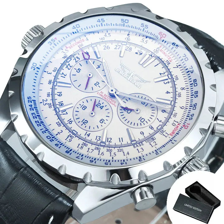 Jaragar Automatic Watch for Men Military Multifunction 3 Sub-Dials Sports Mechanical Watches Top Brand Luxury Leather Steel Band - IFINDALL