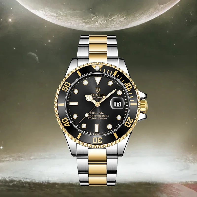 Luxury Brand Automatic Wrist Watches Tevise Stainless Steel Date Calendar Watch Diver Waterproof Military Men's Mechanical Watch - IFINDALL