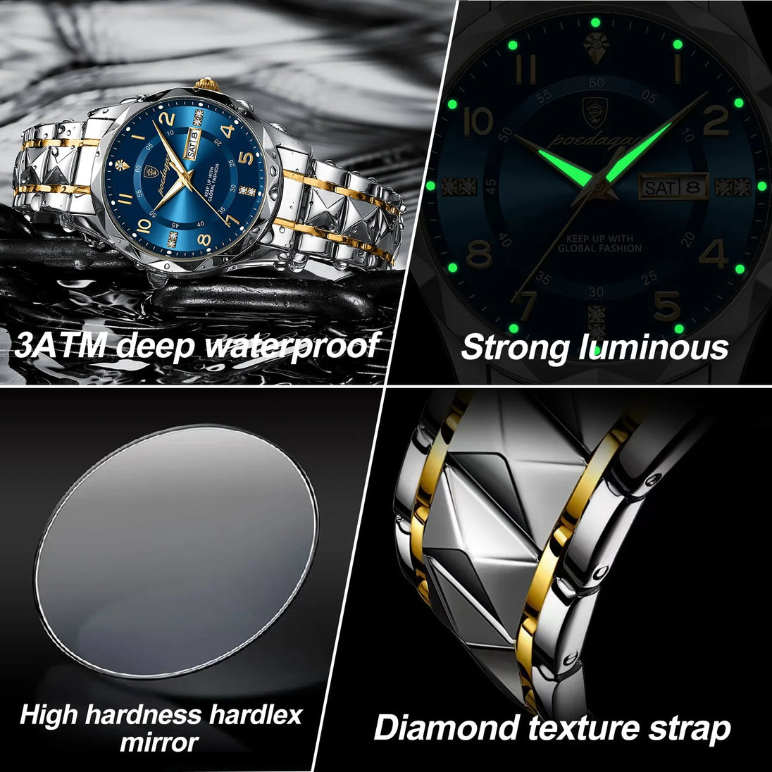 POEDAGAR Luxury Business Men's Wristwatch Stainless Steel Date Week Man Watch Waterproof Luminous Fashion Quartz Watches For Men - IFINDALL