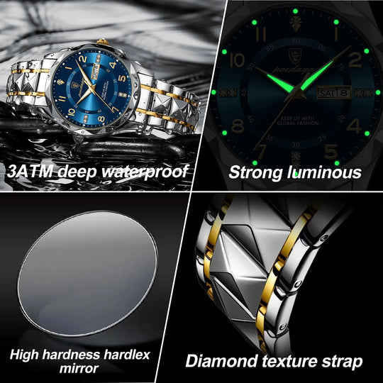 POEDAGAR Luxury Business Men's Wristwatch Stainless Steel Date Week Man Watch Waterproof Luminous Fashion Quartz Watches For Men - IFINDALL