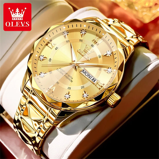 OLEVS Original Fashionable Men's Quartz Watch Top Luxury Brand Waterproof Stainless Steel Diamond Date Week Men's Business Watch - IFINDALL