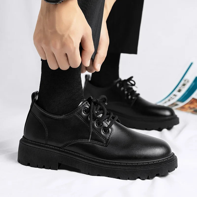 AutumnCasual Men's Korean Trendy Invisible Height Increasing Leather Shoes 10cm 8cm 6cm EVA Sole Rubber Surface Winter Shoes - IFINDALL