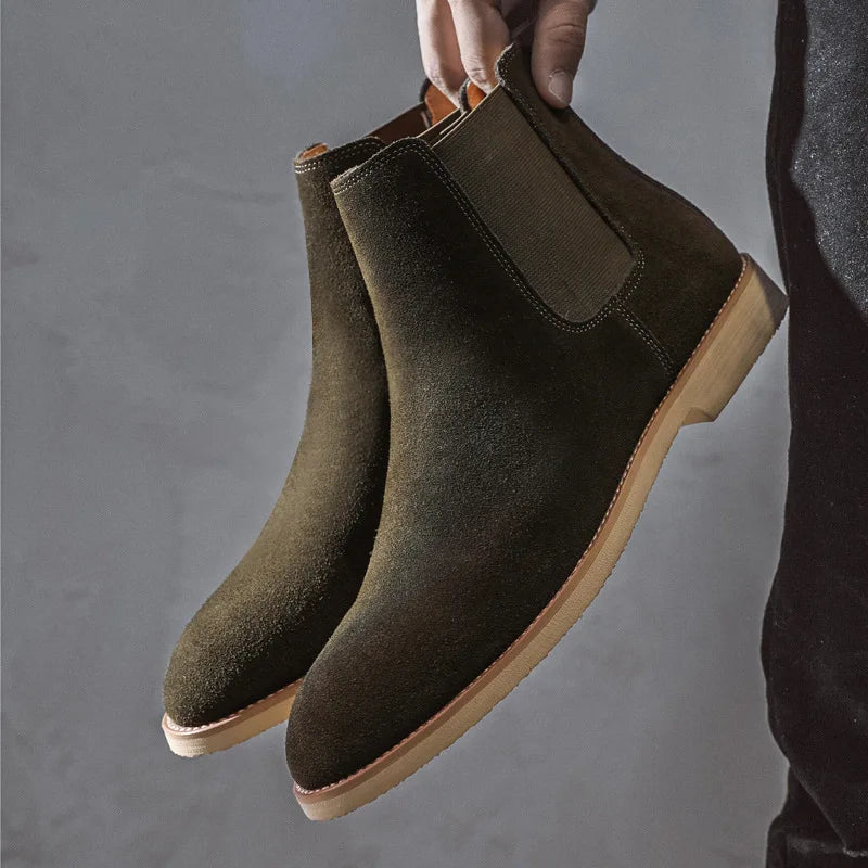 Luxury Designer New Autumn Winter Mens Pointed Suede Leather High Tops Dress Shoes For Male Formal Business Chelsea Ankle Boots - IFINDALL