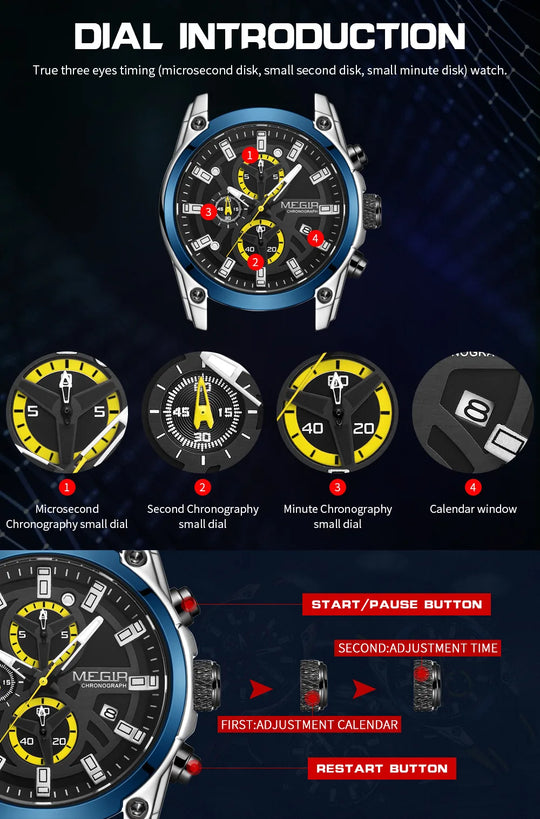 MEGIR Men's Watches Top Brand Luxury Sport Military Wristwatch Chronograph Luminous Date Quartz Watch Silicone Strap Male Clock - IFINDALL