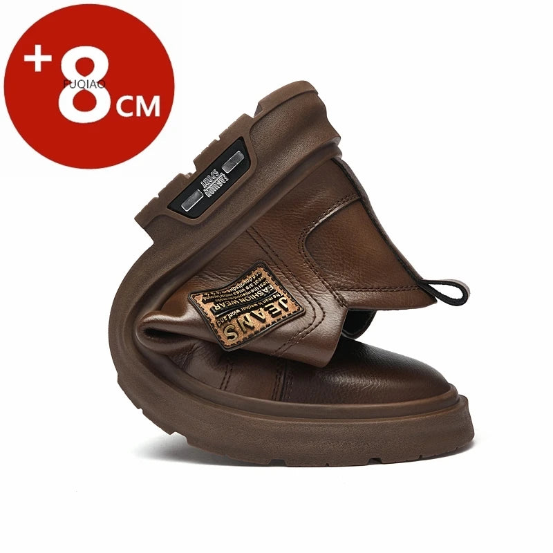 Man Genuine Leather Lift Shoes Comfort Lace Up Casual Elevator Shoes Commerce Breathable Height Increase Insole 8CM Men Sneakers - IFINDALL