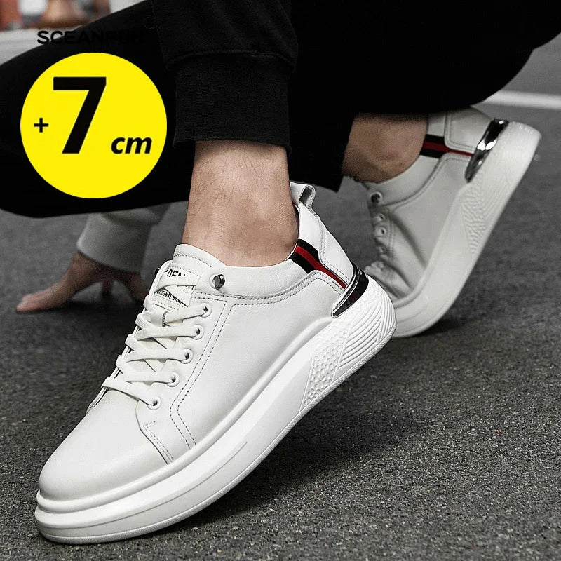 Elevator shoes for man height increase 7cm 2025 Luxury sneaker Genuine Leather Men's Hidden Heels Casual Shoe Heights Genuine Le - IFINDALL