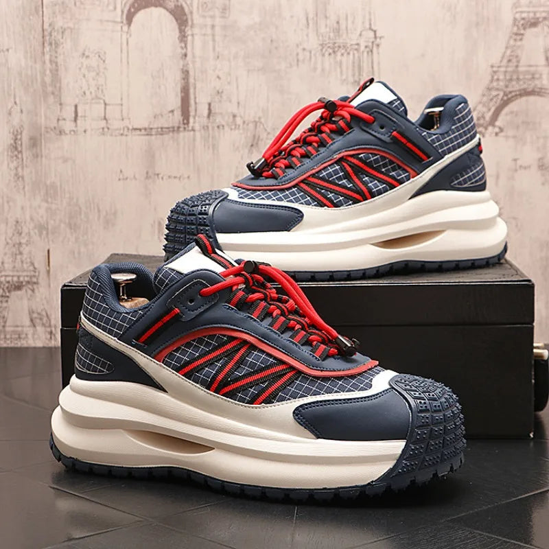 Chunky Sneaker Men Designer Sport Shoes Fashion Casual Microfiber Leather Fabric Breathable Height Increased Flat Platform Shoes - IFINDALL