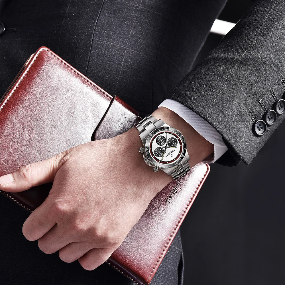 PAGANI DESIGN New Men's Quartz Watch Fashion Ceramic bezel Chronograph 100m Waterproof Men's Stainless Steel Watch - IFINDALL