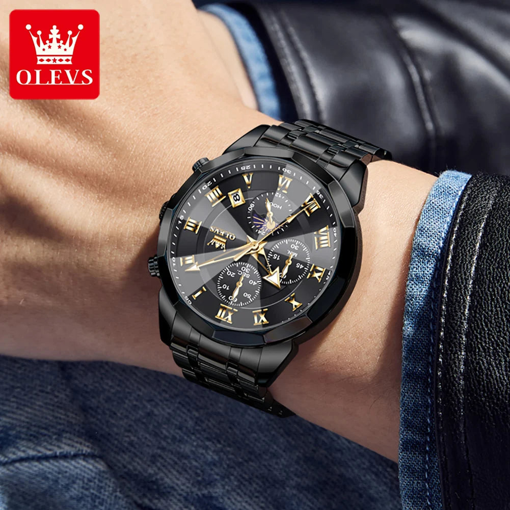 OLEVS 3675 Mens Watch Original Multifunctional Chronograph Quartz Watch Moon Phase Watches For Men Waterproof Mens Gifts Reloj - IFINDALL