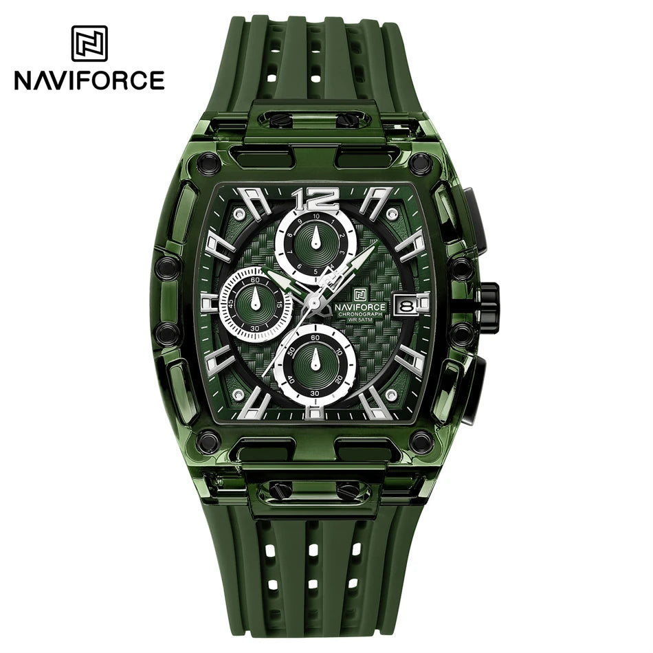 NAVIFORCE Men's Watch Quartz Chronograph Fashion Clock Waterproof Silicone Tape Watches for Man Date Display Sports Wristwatches - IFINDALL