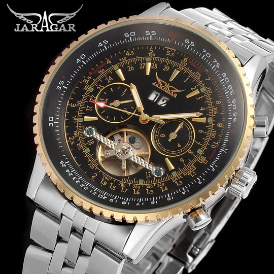 JARAGAR Original Big Dial Tourbillon Chronograph Automatic Man Watches Stainless Steel Vintage Mechanical Waterproof Male Wrist - IFINDALL