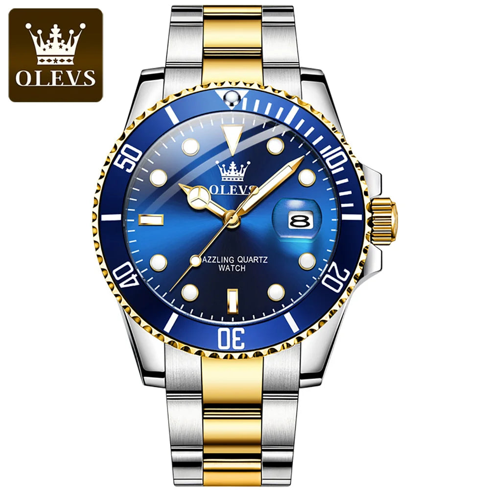 OLEVS Mens Quartz Watches Top Brand Luxury Business Waterproof Luminous Large Dial Men Wristwatches Sports Stainless Steel Watch - IFINDALL