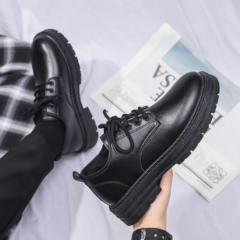 Casual leather shoes men's new business leather shoes British style student thick soled suit men's versatile trendy shoes - IFINDALL