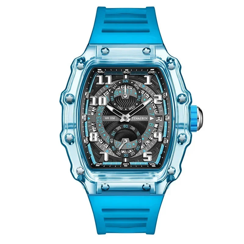 Unique Blue Fashion Brand Men's Watches Silicone Strap Waterproof Out Door Sport Military Watches for Men Multi Function Luxury - IFINDALL