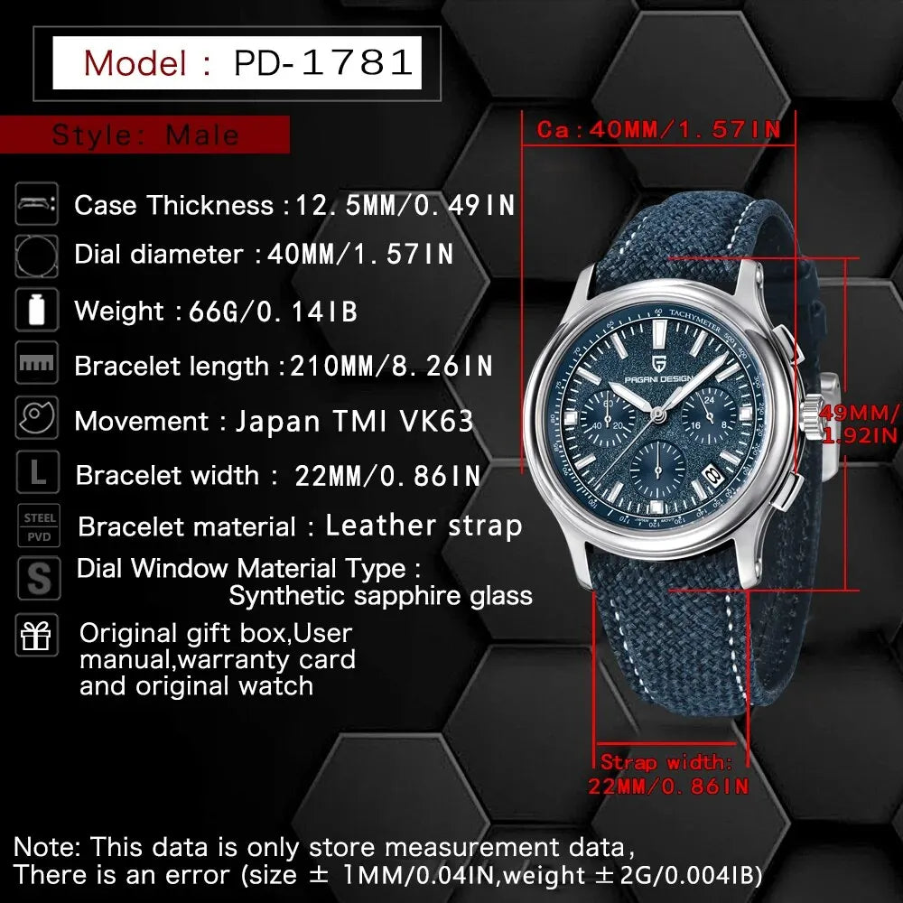 New PAGANI DESIGN 40MM Multifunctional Men's Quartz Watch Luxury Sapphire Glass AR Coated Chronograph Men's Watch - IFINDALL