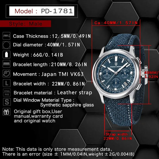 New PAGANI DESIGN 40MM Multifunctional Men's Quartz Watch Luxury Sapphire Glass AR Coated Chronograph Men's Watch - IFINDALL