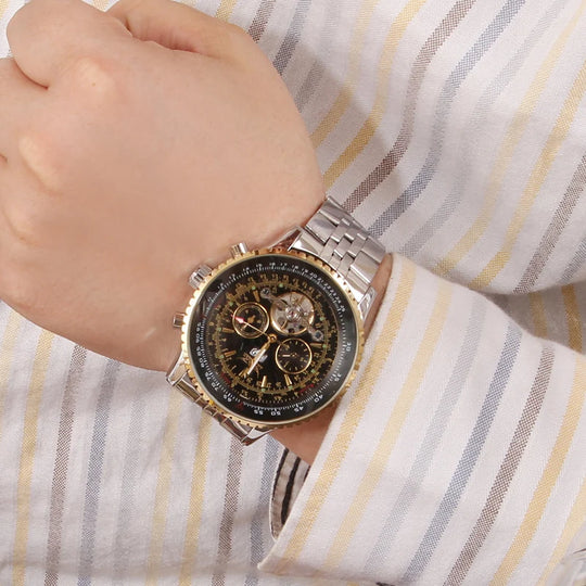 JARAGAR Original Big Dial Tourbillon Chronograph Automatic Man Watches Stainless Steel Vintage Mechanical Waterproof Male Wrist - IFINDALL