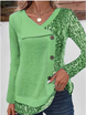 4 Color Blocked Button Long Sleeved Blouse Irregular Collar Women's Casual T-shirt Street Fashion Daily Autumn Top - IFINDALL