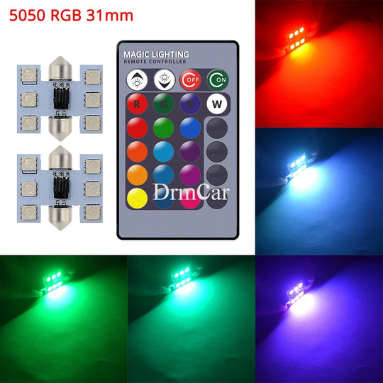 2pcs 5050 RGB 6SMD Car Led C5w C10w Interior Dome Reading Lamp Auto Remote Controller Colorful Atmosphere Light Roof Trunk Bulb - IFINDALL