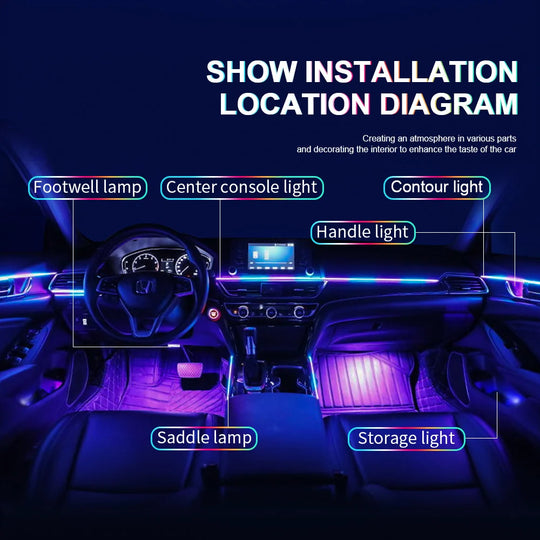 Universal LED Ambient Light Car Interior Symphony FullColor Streamer RGB 64Color Hidden Acrylic Strip Decoration Atmosphere Lamp - IFINDALL