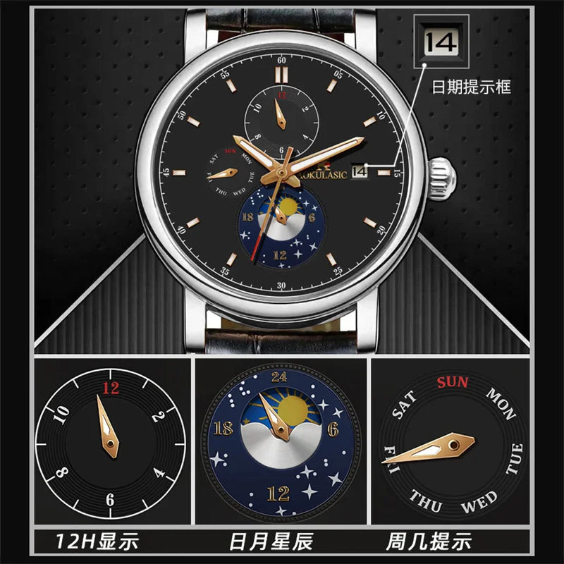 AOKULASIC Men Wristwatch Automatic Mechanical Military Sport Date Week Male Clock Top Brand Luxury Original Business Watch 544 - IFINDALL