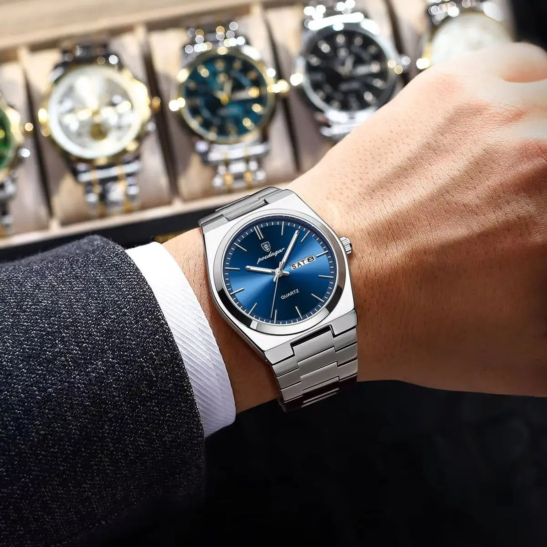 POEDAGAR High Quality Watches For Men Stainless Steel Waterproof Luminous Man Watch Date Week Luxury Business Quartz Men's Watch - IFINDALL