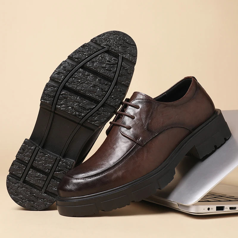 Men Dress Elevator Shoes Platform Breathable Lift Casual Business Luxury Genuine Leather Heightening Shoes 5/8/10CM Taller Male - IFINDALL