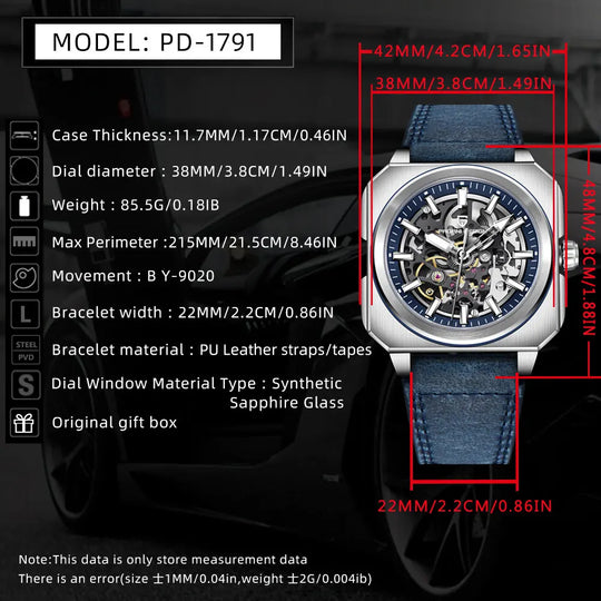 PAGANI DESIGN 42MM Skeleton Men Mechanical Watch 5ATM Waterproof Sapphire Glass Automatic Watch Square Stainless Steel Men Watch - IFINDALL