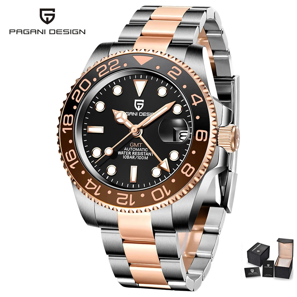 PAGANI DESIGN PD-1662 Luxury GMT Men Mechanical Wristwatch Sapphire Glass Stainless Steel 100M Waterproof Automatic Watches - IFINDALL