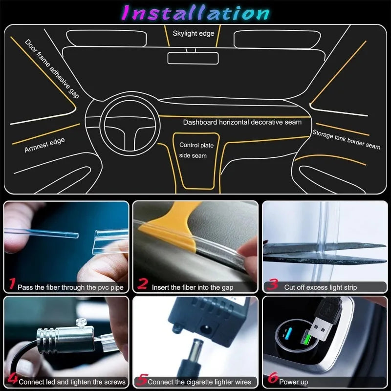 Neon Car LED Interior Lights RGB Ambient Light Fiber Optic Kit With APP Wireless Control LED Auto Atmosphere Decorative Lamp 12V - IFINDALL