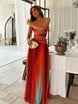 2025 Women Tie-dye Gradient Slim Fit Off Waist Long Dress Sexy Contrast Hollow Out Pleated Hem Robe Chic Lady Party Holiday Wear - IFINDALL