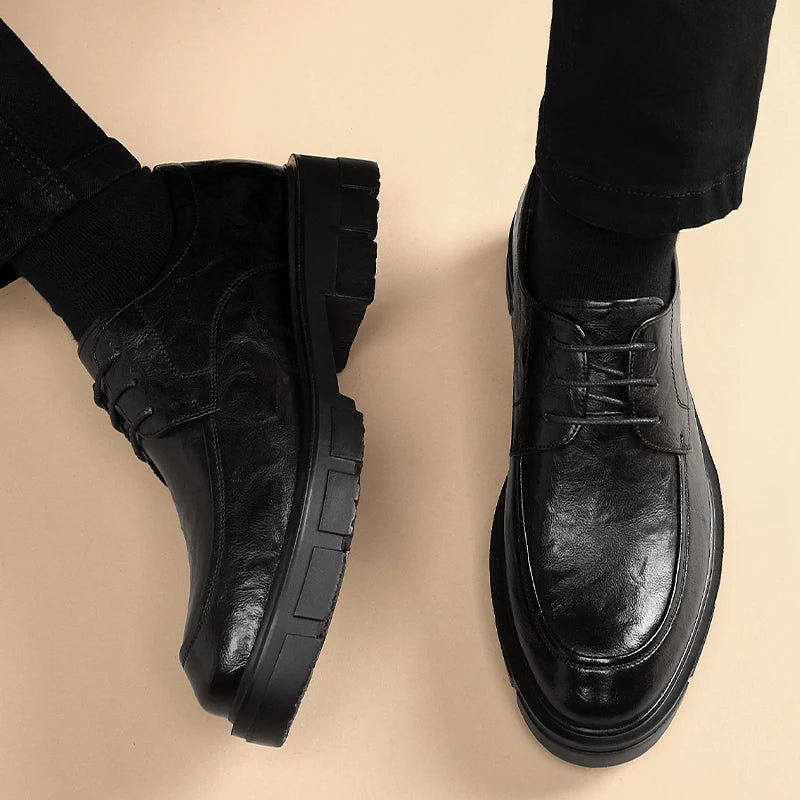 Men Dress Elevator Shoes Platform Breathable Lift Casual Business Luxury Genuine Leather Heightening Shoes 5/8/10CM Taller Male - IFINDALL
