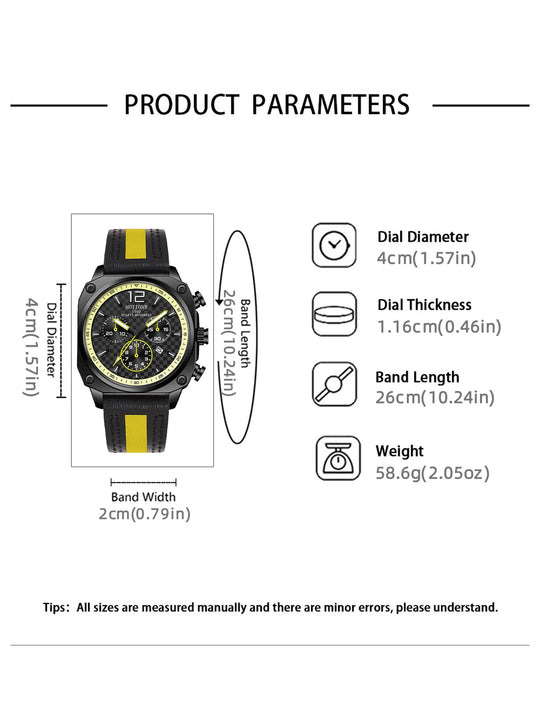NOTIONR2024 New Men's Leather Strap Watch Men's Square Waterproof Sports Watch Stainless Steel Luminous Men's Quartz Watch - IFINDALL