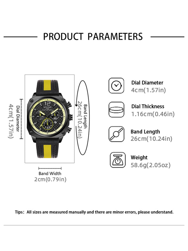 NOTIONR2024 New Men's Leather Strap Watch Men's Square Waterproof Sports Watch Stainless Steel Luminous Men's Quartz Watch - IFINDALL
