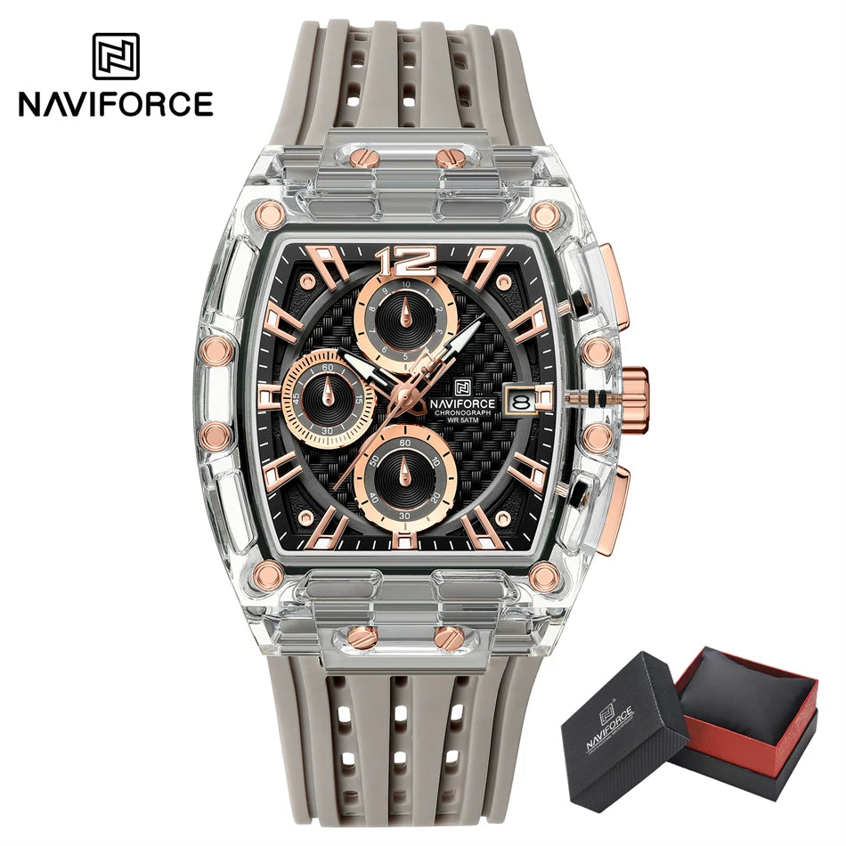 NAVIFORCE Men's Watch Quartz Chronograph Fashion Clock Waterproof Silicone Tape Watches for Man Date Display Sports Wristwatches - IFINDALL
