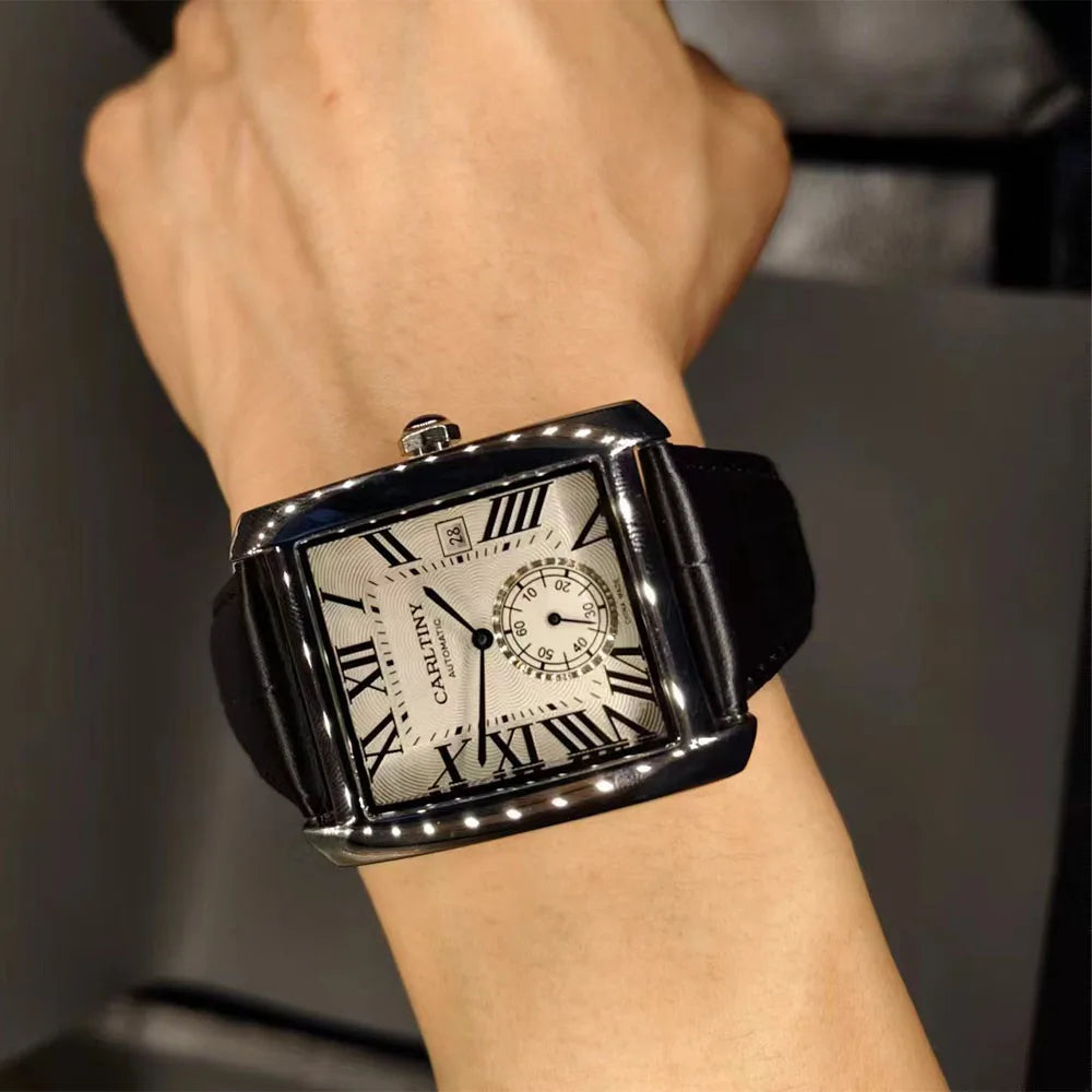Luxury Automatic Watch Men Mechanical Wristwatches Top Brand Dress Watches Square Stainless Steel Waterproof Clock CARLTINY 2023 - IFINDALL