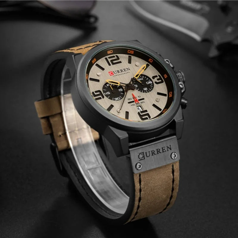 CURREN 8314 Men's Quartz Watch New Fashion Multi-function Chronograph Clock Leather Strap Calendar Simple Sports Watches for Men - IFINDALL