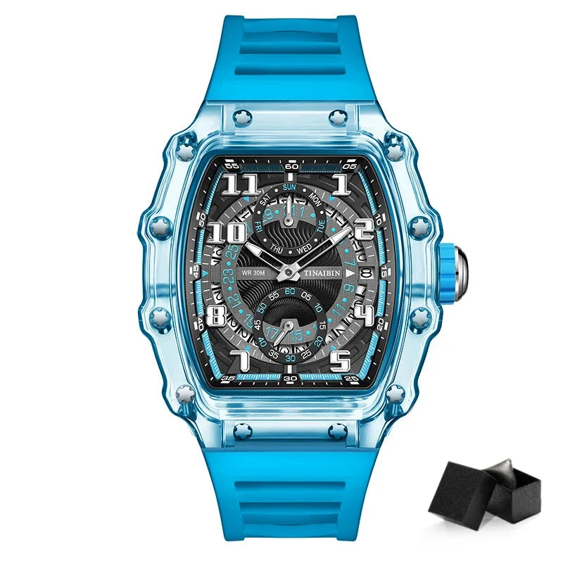 Unique Blue Fashion Brand Men's Watches Silicone Strap Waterproof Out Door Sport Military Watches for Men Multi Function Luxury - IFINDALL