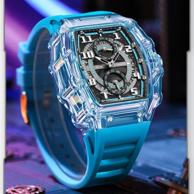 Unique Blue Fashion Brand Men's Watches Silicone Strap Waterproof Out Door Sport Military Watches for Men Multi Function Luxury - IFINDALL
